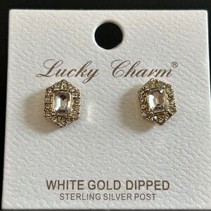 Lucky Charm White Gold Dipped Earrings Sterling Silver Post